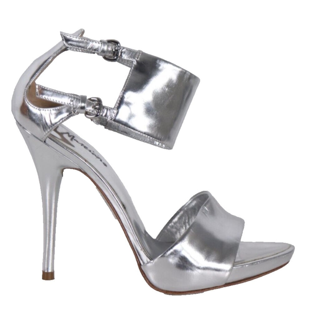 MARCIANO Silver Leather Ankle Cuff Heels